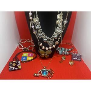 Vintage Jewelry Lot *10pc* Crystal Necklace Brooch Bracelet Pin Chic Stylish VTG